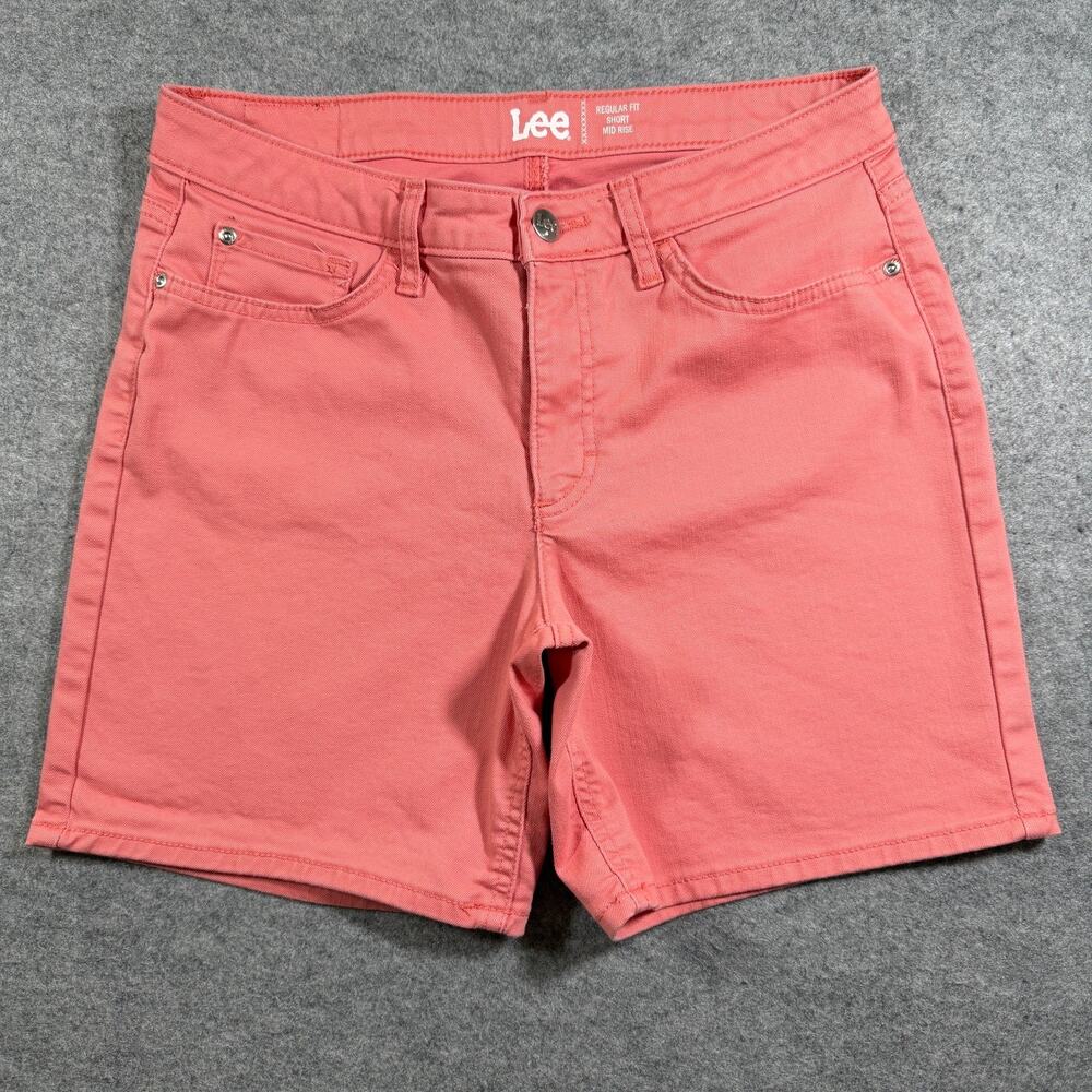 Lee Shorts Womens 10M Coral Salmon Pink Mid Rise Regular Fit Cotton Stretch